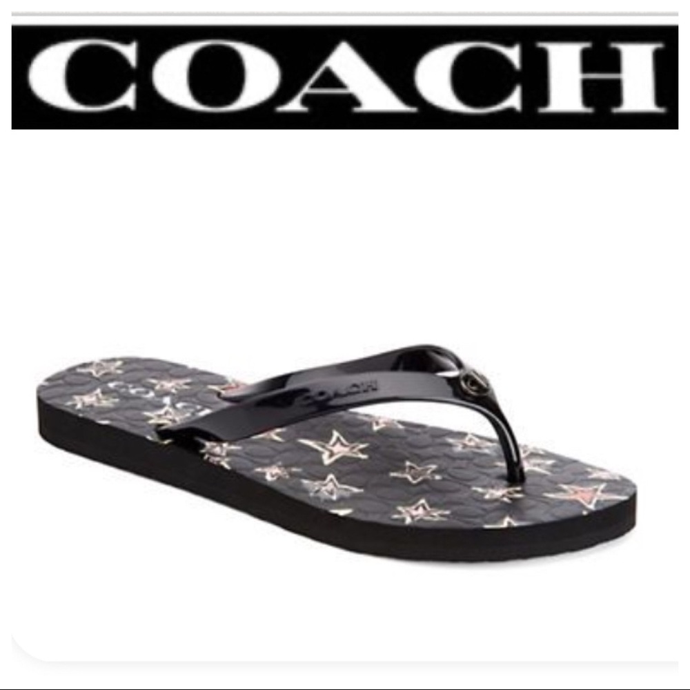 COACH ABBIGAIL BLACK STAR PATTERN FLIP FLOPS 5/6